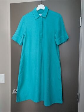 Linen Size 4 Chico's Teal Button-Front Collared Dress Knee-length